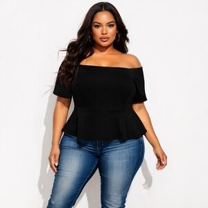 Eloquii black off the‎ shoulder peplum top size 24 plus size